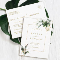 Folhas Tropicais Douradas Salve o Dia do Casamento