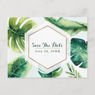 Cartão Postal De Anúncio Folhas Tropicais Verdes Branco Elegante Salvar A D