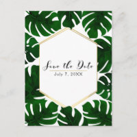 Folhas Tropicais Verdes Branco & Ouro Salve a Data