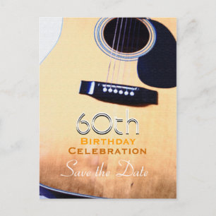 Cartão Postal De Anúncio Folk Guitar 60º Aniversário Salve a data Cartão-po