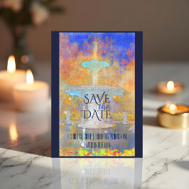 Cartão Postal De Anúncio Fonte de Forsyth em aquarela à noite Salve a Data