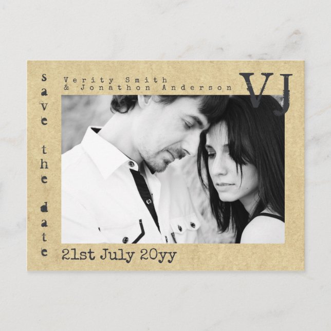 Cartão Postal De Anúncio Fonte Máquina de Escrever Salve o Dia do Casamento (Frente)