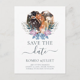 Cartão Postal De Anúncio Forma de Coração de Foto do casamento no inverno