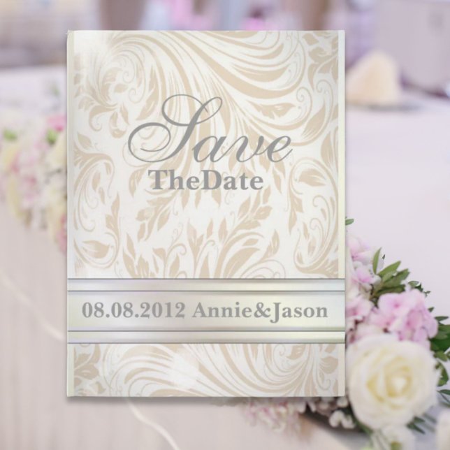 Cartão Postal De Anúncio Formal Pérola Branca Damasko Casamento save the da (Formal Pearl White Damask Wedding save the date Announcement Postcard)