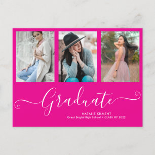 Cartão Postal De Anúncio Formando 3 Graduação Rosa Quente com Colagem de