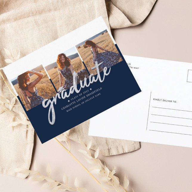 Cartão Postal De Anúncio Formando de Script de Graduação 2024 (Graduation Photo Collage Announcement Postcard)