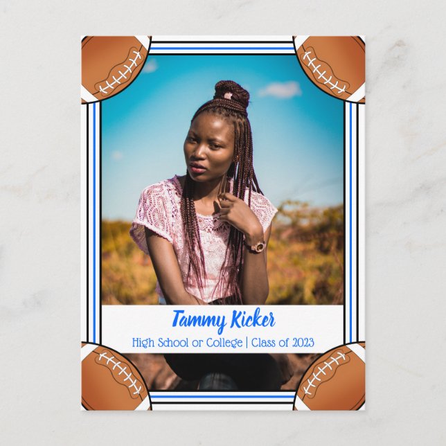 Cartão Postal De Anúncio Formatação Azul e Negra de Futebol (Frente)