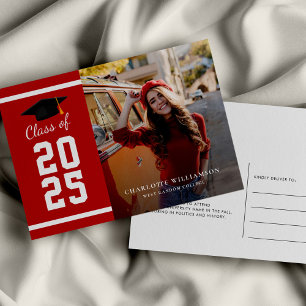 Cartão Postal De Anúncio Formatura 2026 Foto Vermelho Branco Graduado