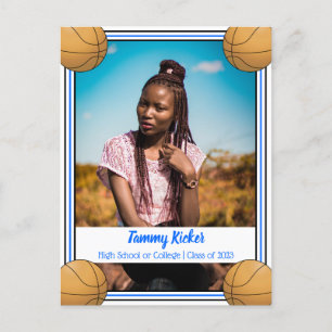 Cartão Postal De Anúncio Formatura Basquetebol Azul e Preto