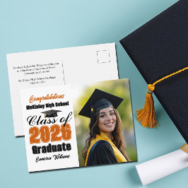 Cartão Postal De Anúncio Formatura da Turma de Laranja de 2026 Foto Graduaç