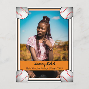 Cartão Postal De Anúncio Formatura Laranja e Preto de Beisebol
