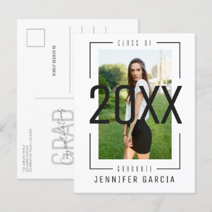 Cartão Postal De Anúncio Formatura Preto e Branco Foto Moderno Simples Tend