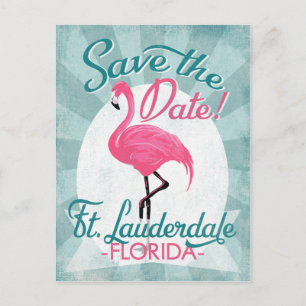 Cartão Postal De Anúncio Fort Lauderdale Salve A Data Flamingo Rosa