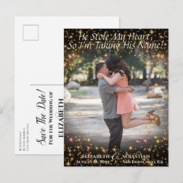 Cartão Postal De Anúncio Foto com Brilho Casamento Fofo Salvar a Data