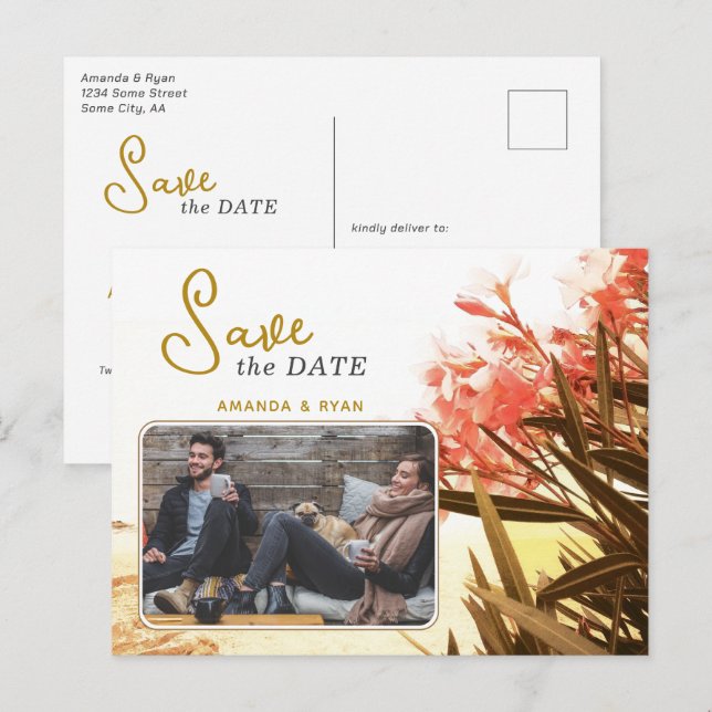 Cartão Postal De Anúncio Foto da Flor de Oleandro Laranja Casamento Save th (Frente/Verso)