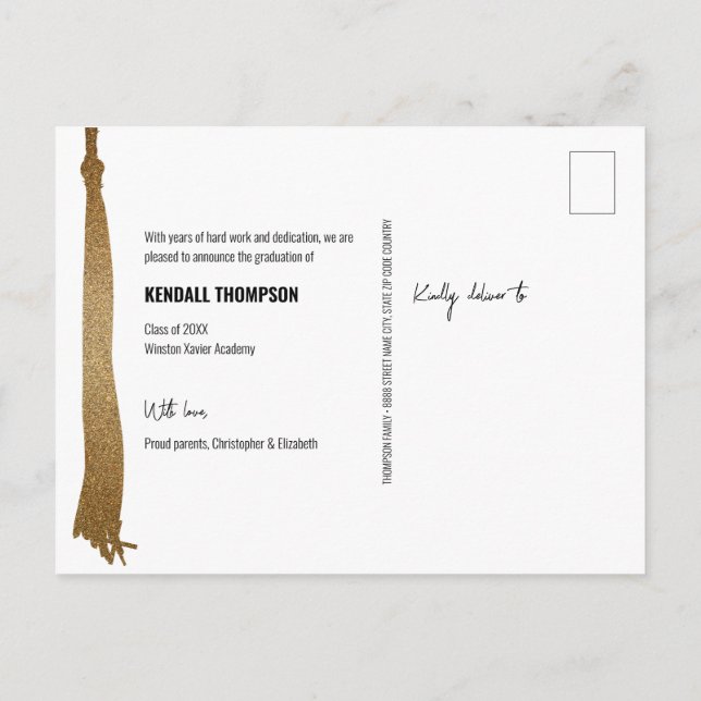 Cartão Postal De Anúncio Foto da graduação da Classe 2024 do Tassel Dourado (Verso)