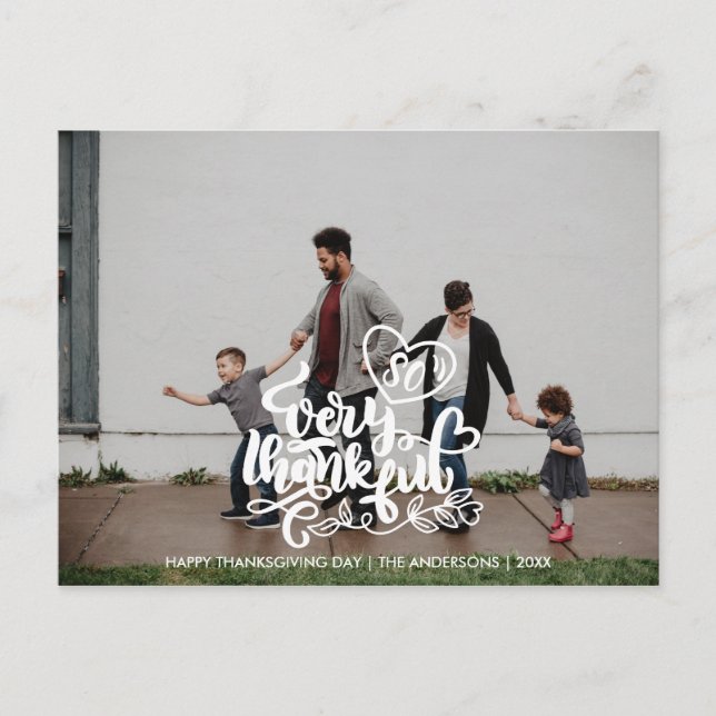 Cartão Postal De Anúncio Foto de Ação de Graças com Caligrafia Muito Grata (Frente)