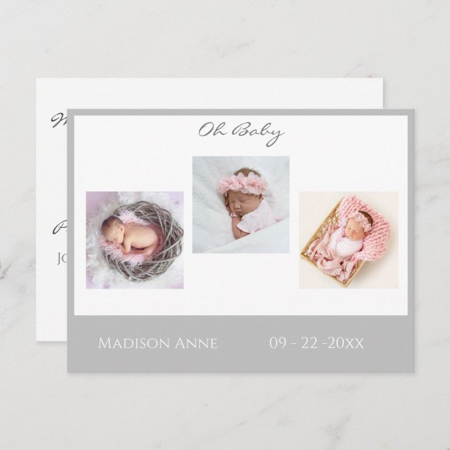 Cartão Postal De Anúncio Foto de Bebê Cinza Menino ou Menina Estatísticas N (Frente/Verso)