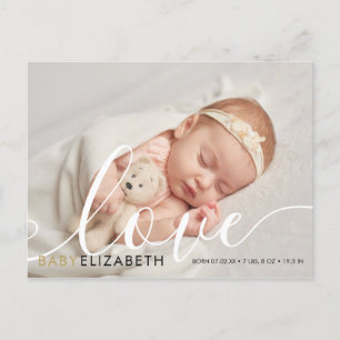 Cartão Postal De Anúncio Foto de Bebê elegante Roteiro Ouro Amor Corações N