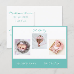 Cartão Postal De Anúncio Foto de Bebê Recém-Nascido Verde Neutro Fofa Nasci