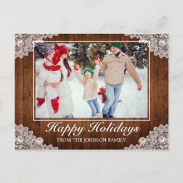 Cartão Postal De Anúncio Foto de Boas Festas de Madeira Rústica e Renda