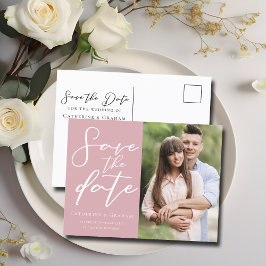 Cartão Postal De Anúncio Foto de Casal Rosa Poeira Salve a Data