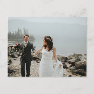 Cartão Postal De Anúncio Foto De Casamento De Caligrafia Simples Obrigado
