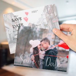 Cartão Postal De Anúncio Foto de casamento de script casual simples Salva a