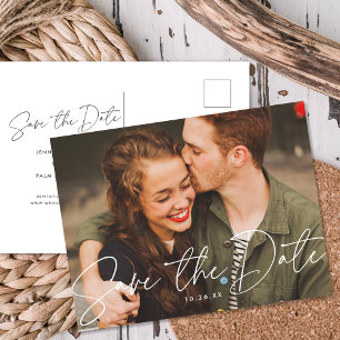 Cartão Postal De Anúncio Foto De Casamento De Script Moderno Chic Salvar A 