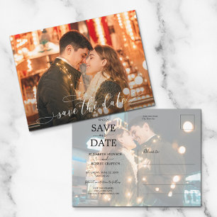 Cartão Postal De Anúncio Foto de casamento do script romântico Salve a data