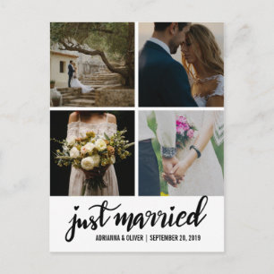 Cartão Postal De Anúncio Foto de Casamento Escrita à Mão Just Married