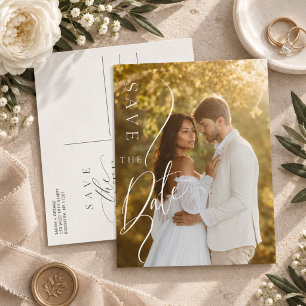 Cartão Postal De Anúncio Foto de Casamento Minimalista Moderno Salve The Da