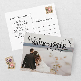 Cartão Postal De Anúncio Foto de Casamento Moderna para Salvar a Data