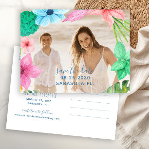 Cartão Postal De Anúncio Foto de casamento na praia tropical salvar a data