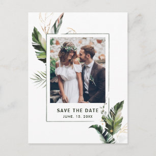 Cartão Postal De Anúncio Foto de Folhas Tropicais Casamento Salve a Data