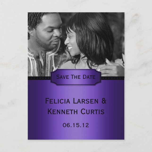Cartão Postal De Anúncio Foto De Gradiente Preto Roxo Salva A Data (Frente)