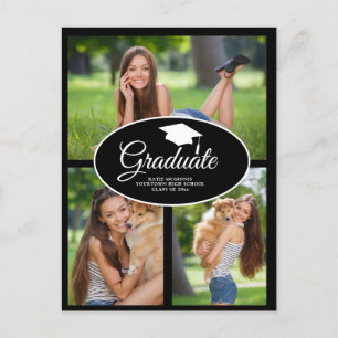 Cartão Postal De Anúncio Foto de Graduação Preto e Branco Turma de 2024