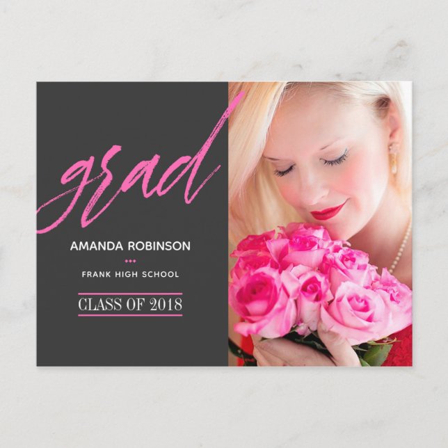 Cartão Postal De Anúncio Foto de lançamento do Formando rosa-quente (Frente)