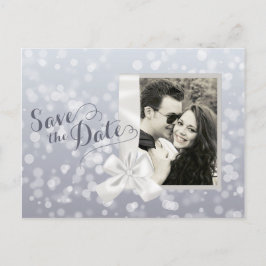 Cartão Postal De Anúncio Foto de Natal Prateada para Casamento Salve a Data