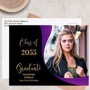 Cartão Postal De Anúncio Foto de Onda Preta/Púrpura para Graduação Moderna
