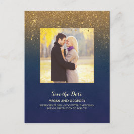 Cartão Postal De Anúncio Foto de Poupar a Data Navy e Dourado com Brilho