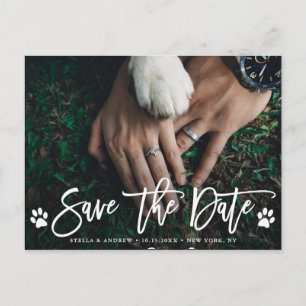 Cartão Postal De Anúncio Foto de Save the Date de Casamento com Pegadas de 