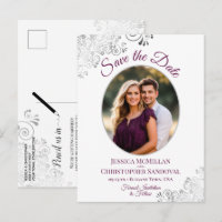 Foto de Save the Date de casamento magenta e branc
