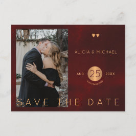 Cartão Postal De Anúncio Foto do casamento do Elegante burgundy gold salvar