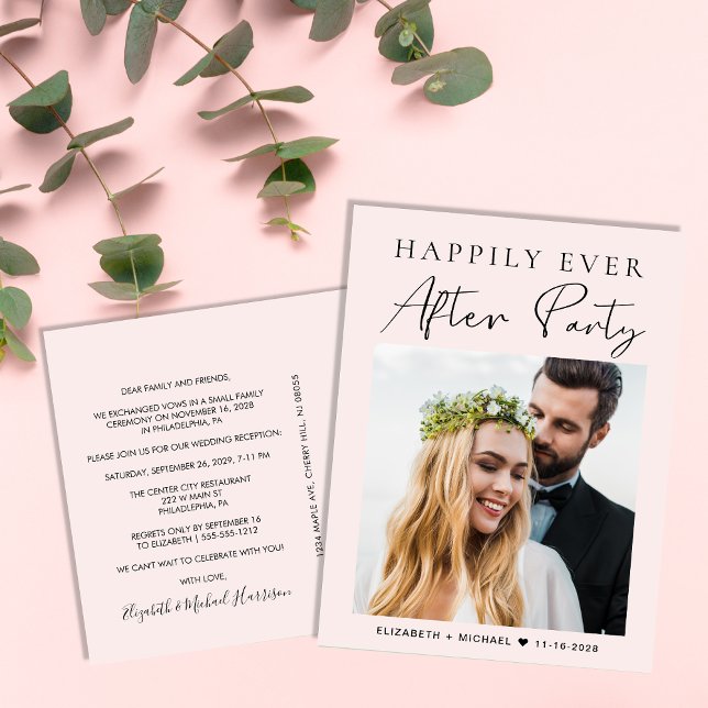 Cartão Postal De Anúncio Foto do casamento Happily Ever After em rosa (Criador carregado)