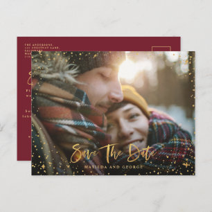 Cartão Postal De Anúncio Foto do casamento moderno de estrelas Douradas