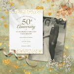 Cartão Postal De Anúncio Foto do Ouro de 50 anos Corações Salvem a data<br><div class="desc">Projetado para coordenar com a nossa coleção de "Love Hearts Confetti" do Ouro de 50º aniversário. Personalize com seu especial aniversário de 50 anos de ouro,  salve as informações de data na tipografia quic e sua foto de casamento no sentido inverso. Projetado por Thisnotme©</div>
