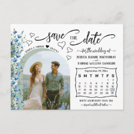 Cartão Postal De Anúncio Foto e calendário Blue Wildflower Salvar data
