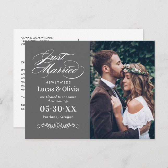 Cartão Postal De Anúncio Foto Elegante De Casamento De Cinzas De Carvões re (Frente/Verso)