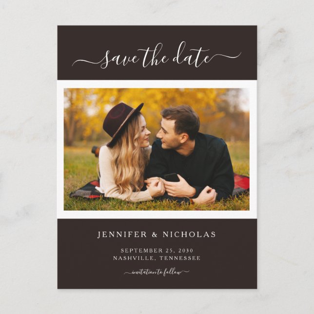 Cartão Postal De Anúncio Foto Elegante Moderna Salva A Data (Frente)